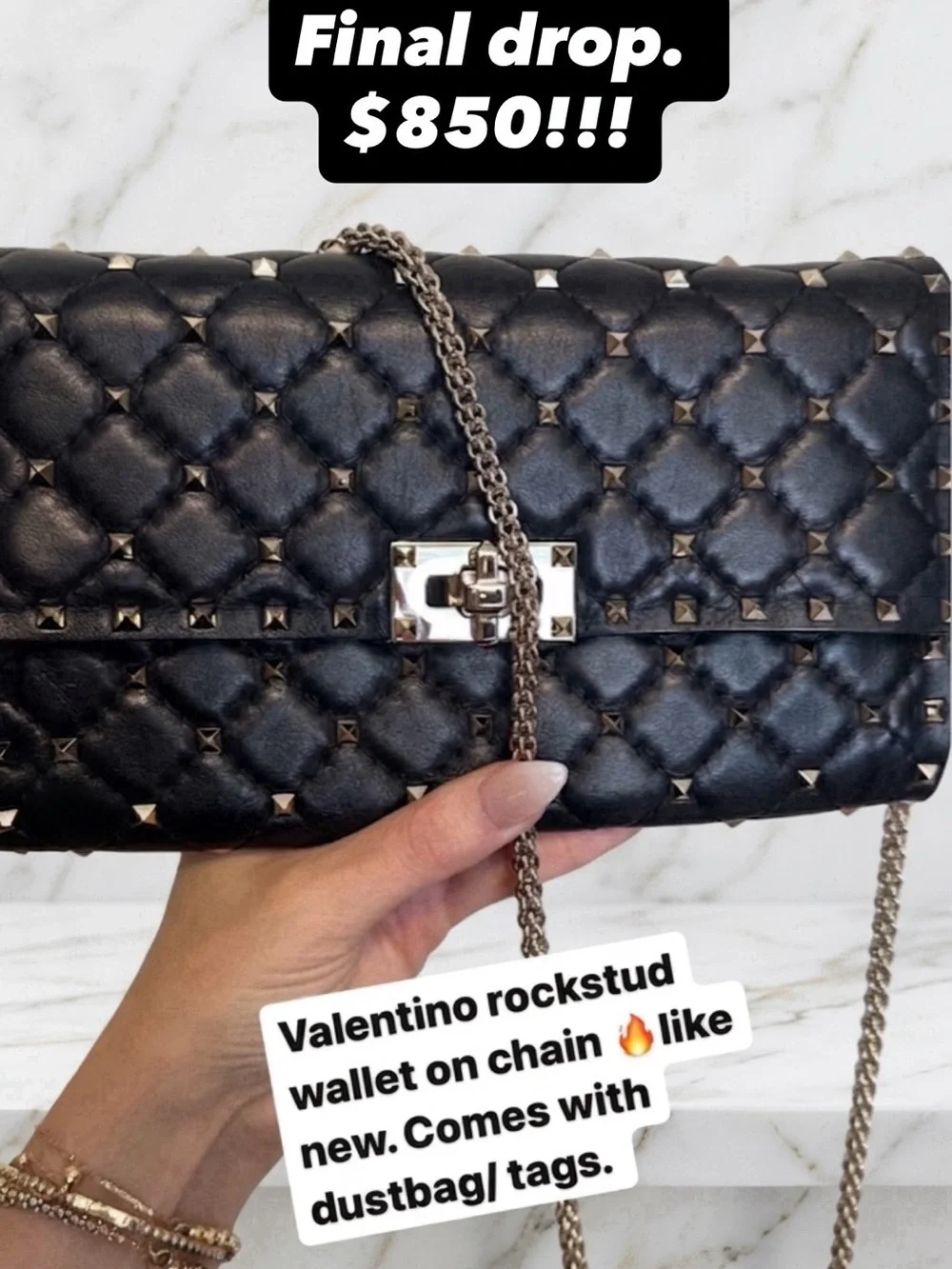Valentino Garavani Black Quilted Studded Clutch - chain with Gold Hardware